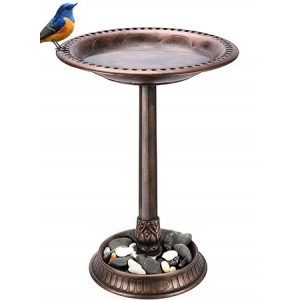 UBesGoo Courtyard Pedestal Birdbaths Round Bronze Pedestal Birdbaths ...