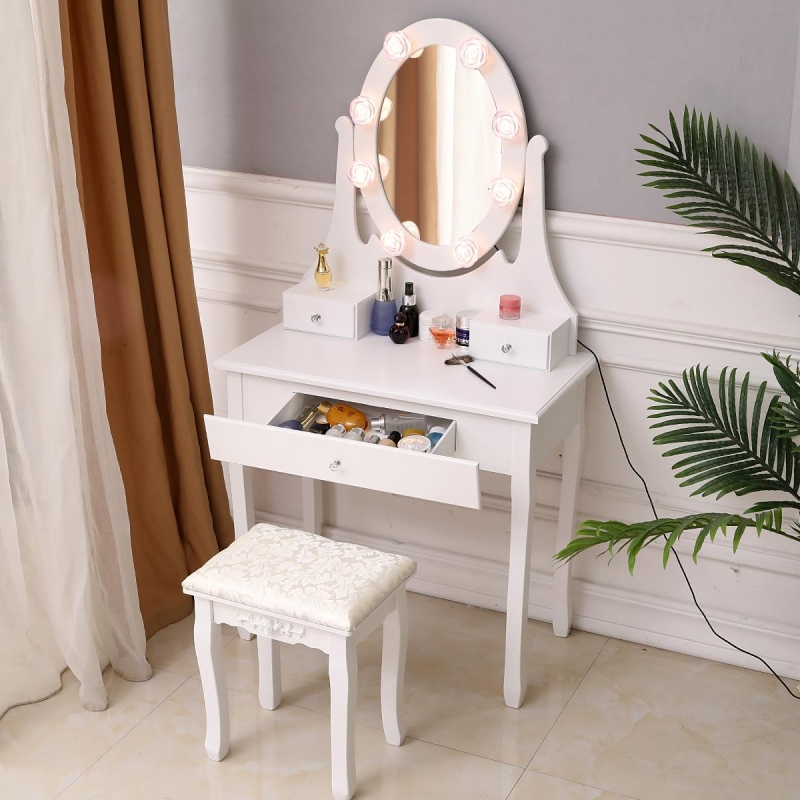 Ubesgoo Vanity Set With Lighted Mirror, Lighted Vanity Makeup Mirror And Desk Set