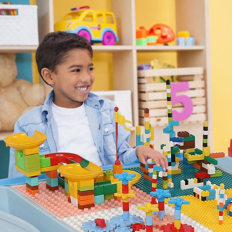 LALAHO Building Blocks Table for Kids, Toddler Activity Table Set with