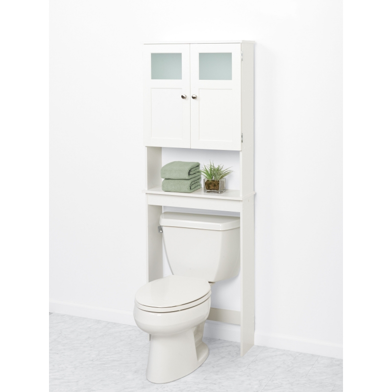 Bathroom Over-The-Toilet Space Saver Toiletry Storage Cabinet Tower FCH Double Doors Bathroom Cabinet White Storage Cabinet