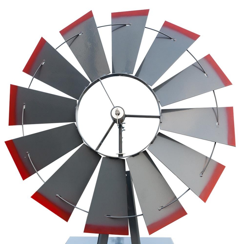 UBesGoo 8Ft Tall Windmill Ornamental Wind Wheel Silver Gray And Red